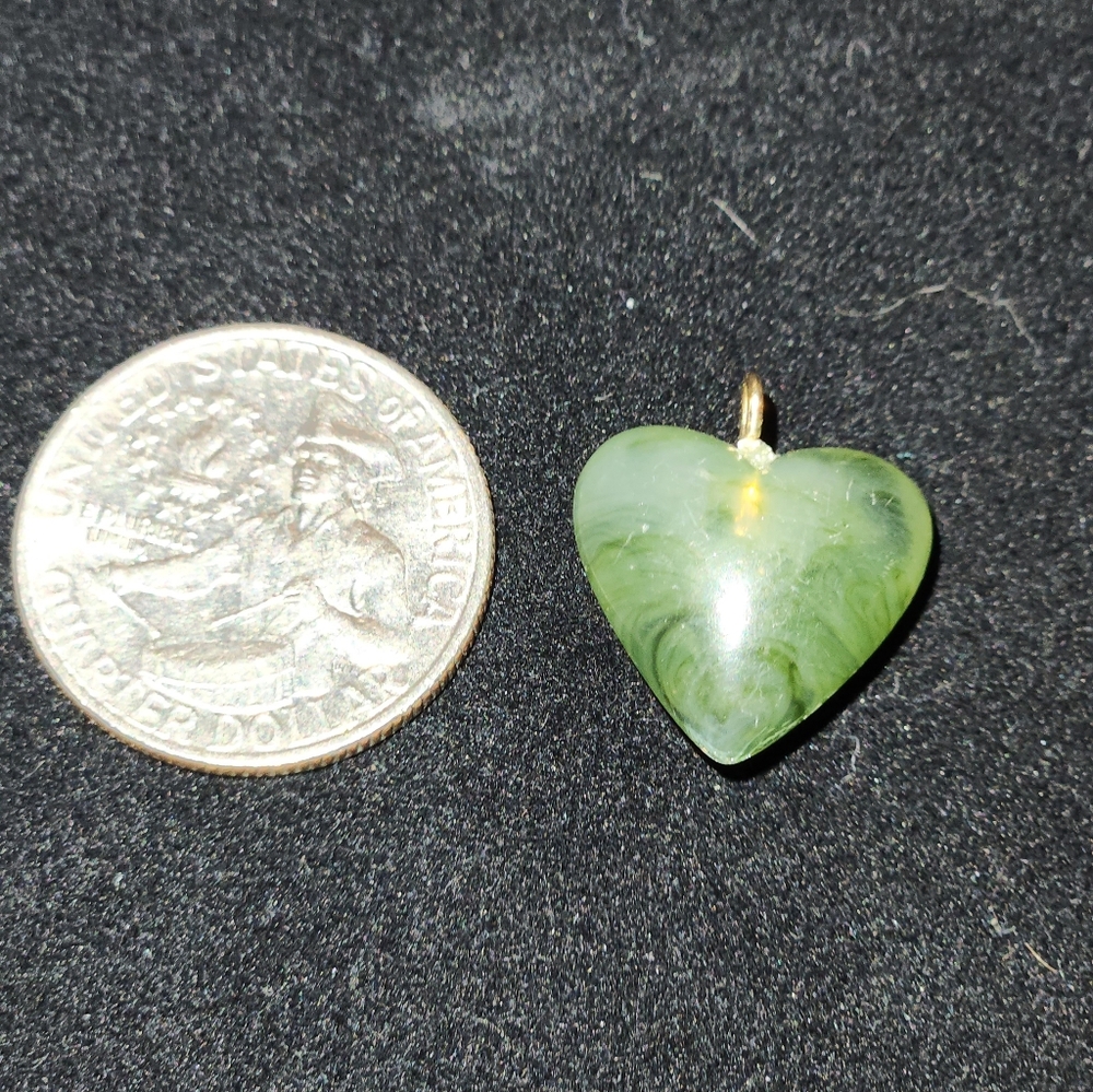 New Old Stock Vintage Handcrafted Carved Green Jade "Heart" Pendant